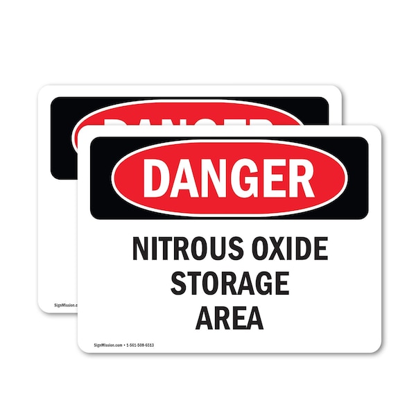 Signmission Nitrous Oxide Storage Area Danger Sign, Vinyl Decal, 14in W x 10in L, 2PK OS-2PACK-DS-D-1014-L-1943 - main